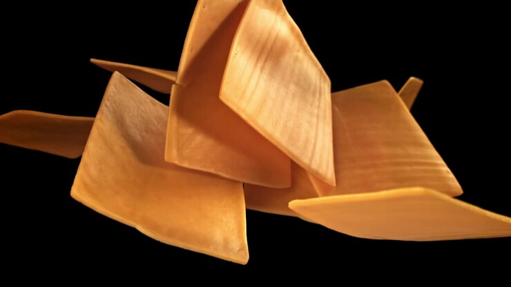 Slow Motion of Yellow Cheese Slices Falling and Piling Up