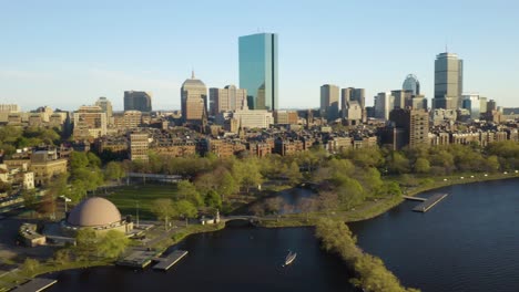 aerial pan left reveals back bay and downtown boston