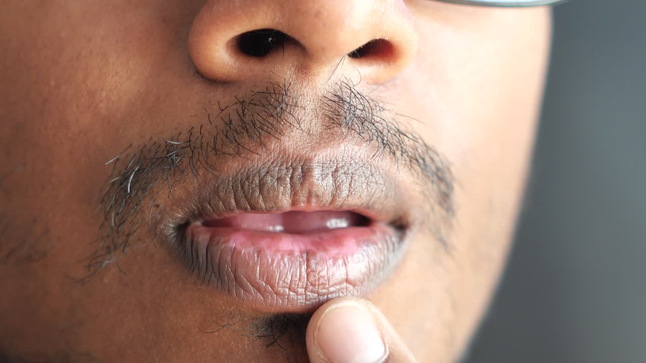 primer plano de la cara de un hombre con decoloración de la piel alrededor de la boca
