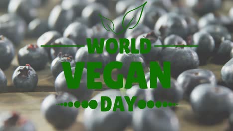 Animation-of-world-vegan-day-text-over-fresh-blueberries