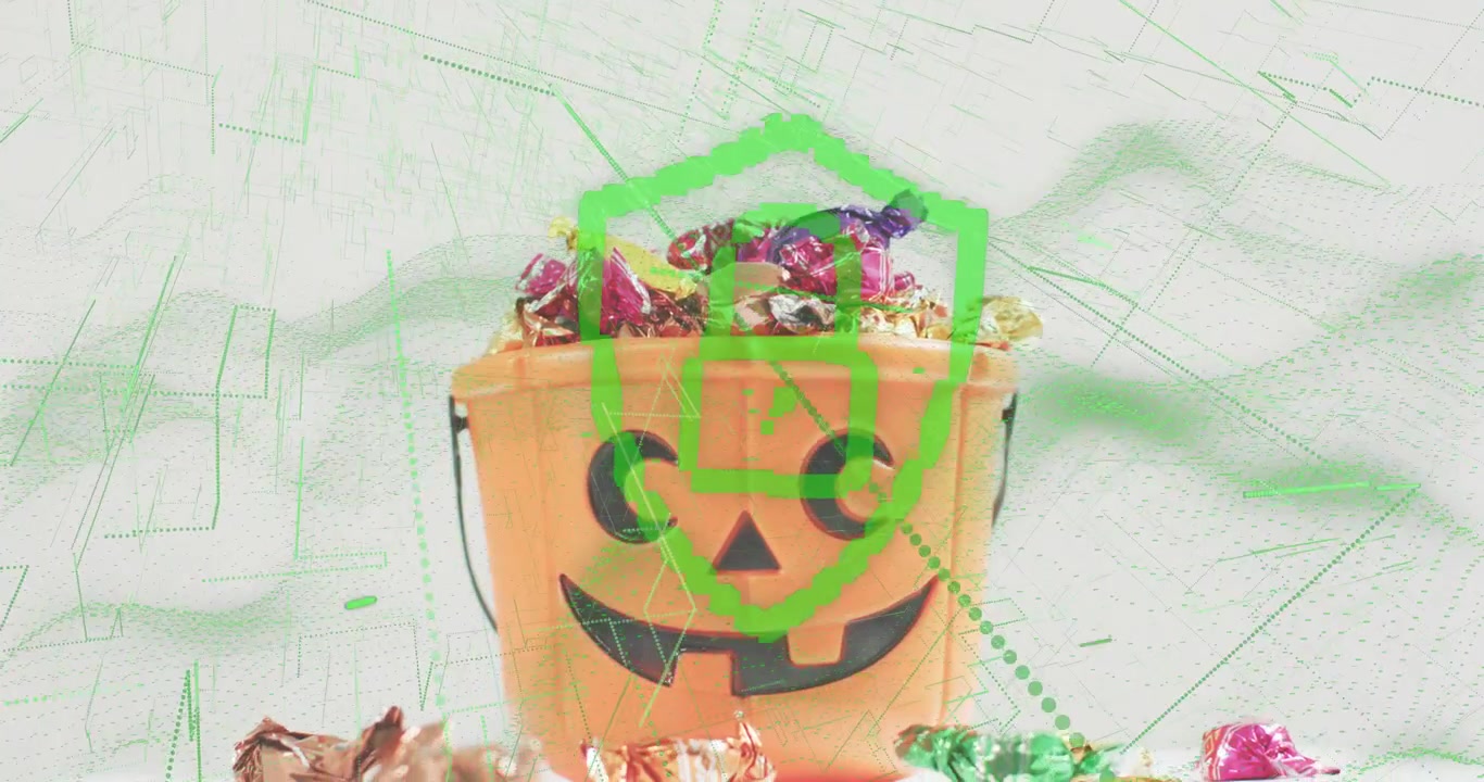 Uno scudo verde che appare su un secchiello a forma di zucca, avviando una scansione di dolcetti che fa cadere e svanire gli incarti.