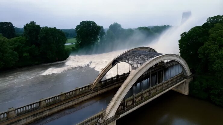 Ponte allagato sul fiume