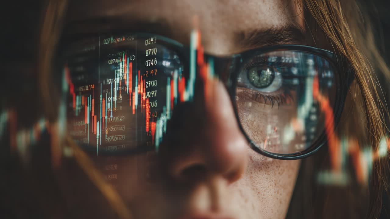 Analyzing Financial Trends and Market Data Through the Eyes of a Focused Trader, Capturing the Essence of Stock Market Dynamics and Emotional Engagement