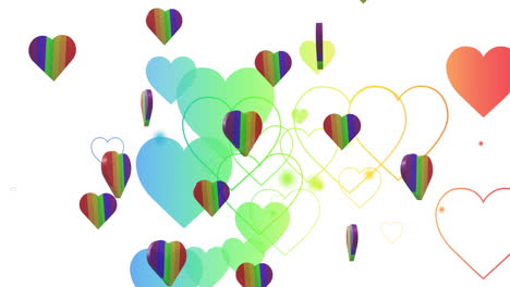 animación de corazones de arco iris sobre un fondo blanco
