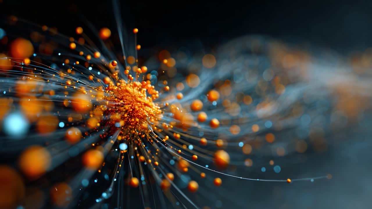 Dynamic Visualization of Abstract Particles in Motion: Exploring the Intricacies of a Spectacular Fusion of Colors and Light, Highlighting the Fluidity of Movement and Energy