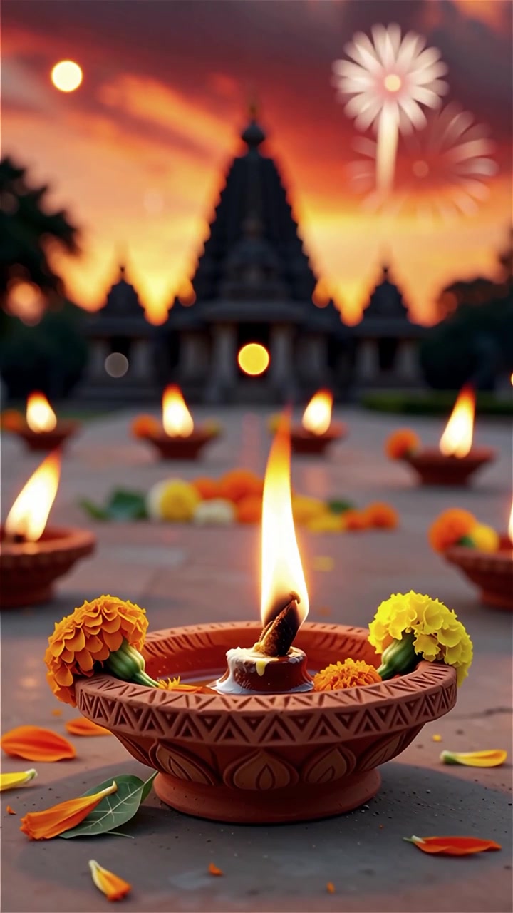 Diwali Festival Background with Lanterns and Traditional Diyas Decorations