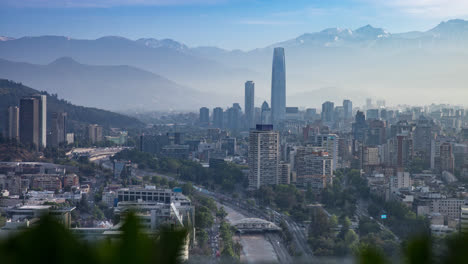 Mañana-Radiante-De-Lapso-De-Tiempo-Sobre-Santiago,-Chile