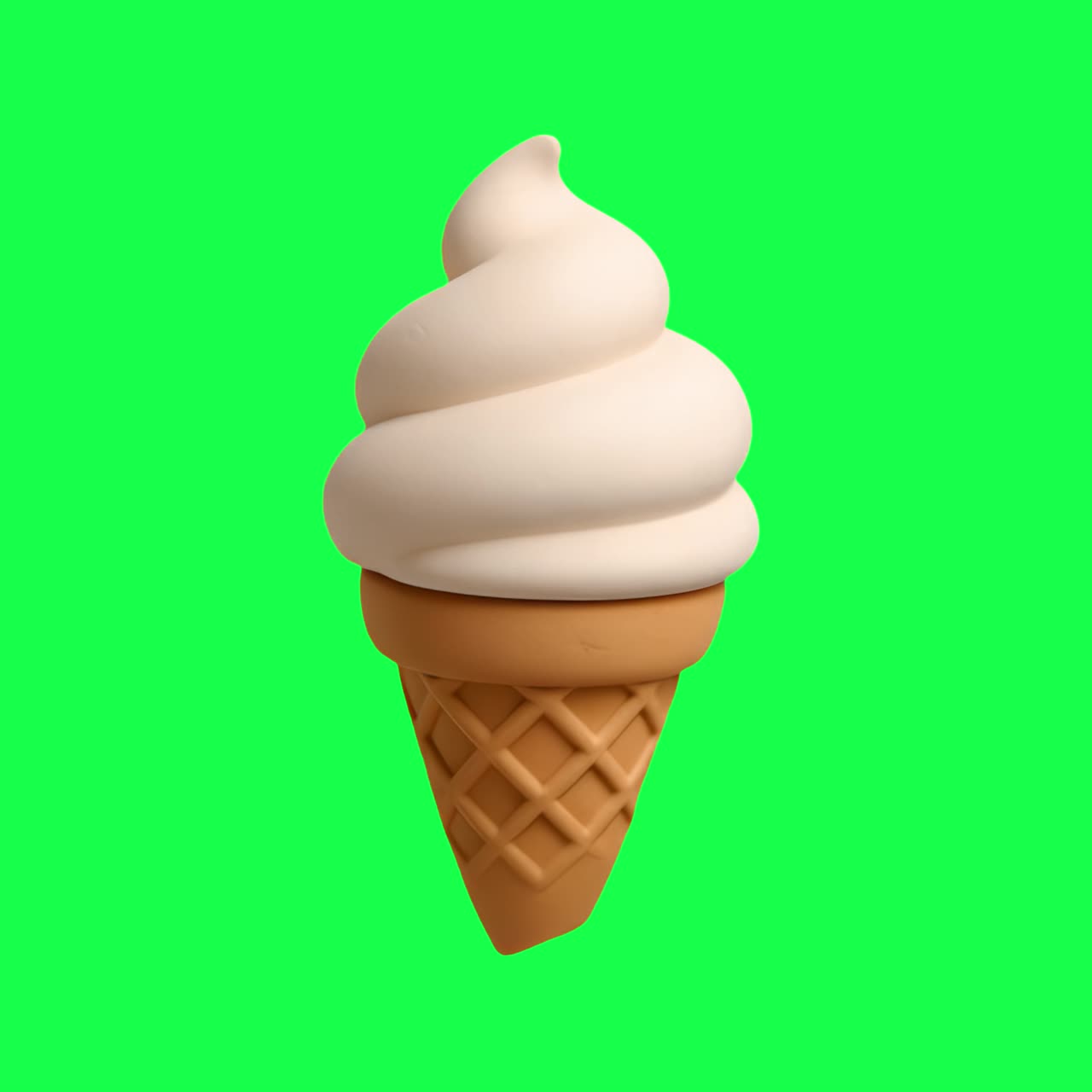 Animazione di un delizioso cono gelato alla vaniglia, video 4K trasparente, schermo verde