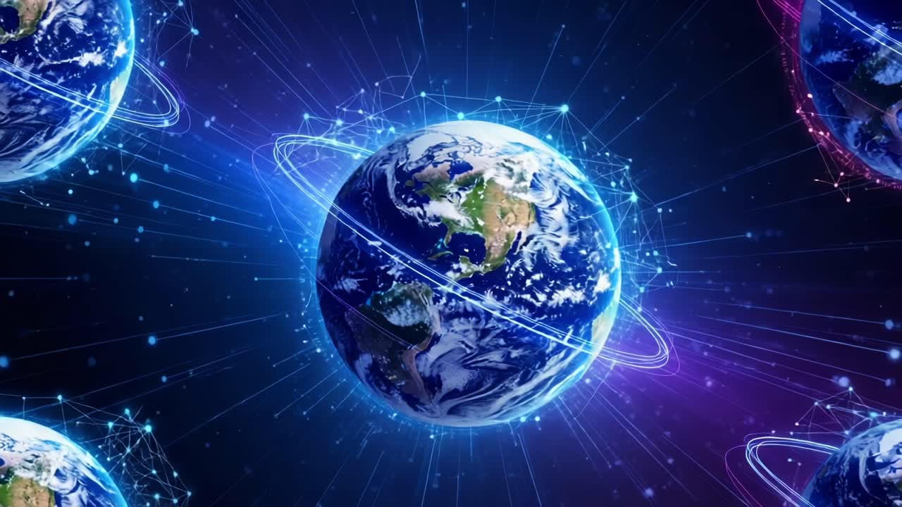 Stunning Visual Representation of Earth Surrounded by Vibrant Energy and Cosmic Connections in a Futuristic Space Environment