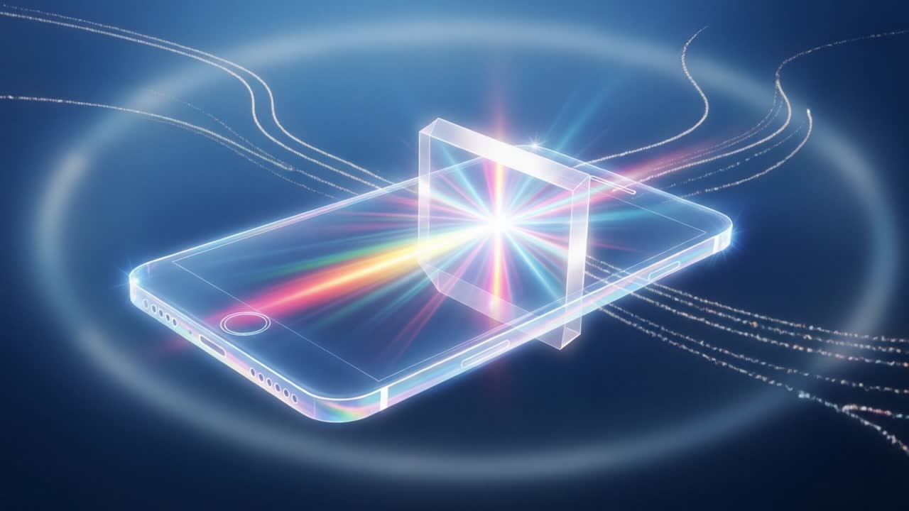 A Stunning Visualization of Light Interacting with a Smartphone, Creating Vibrant Color Rays and Spectral Effects, Showcasing the Fusion of Technology and Artistry