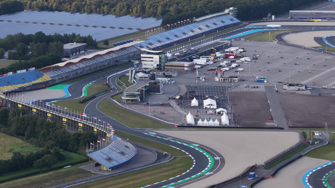 TT circuit Assen, The Netherlands. Motorcycle race track. Motorsports. Aerial video
