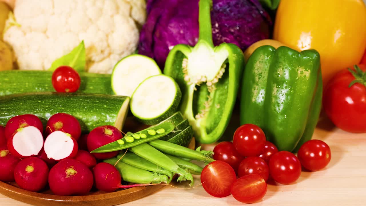 검은 바탕 에 배열 된 다양한 채소