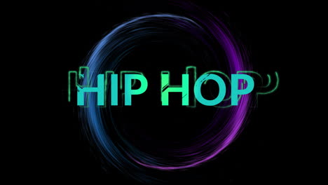 animation of blue hip hop text and circle of light trail on black background