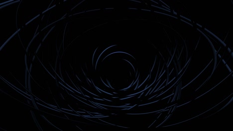 4k abstract looped dark background with curved lines like tubes twisted in helix and blue neon light running on tubes. round composition. vj loop with brigh neon light. abstract spiral.