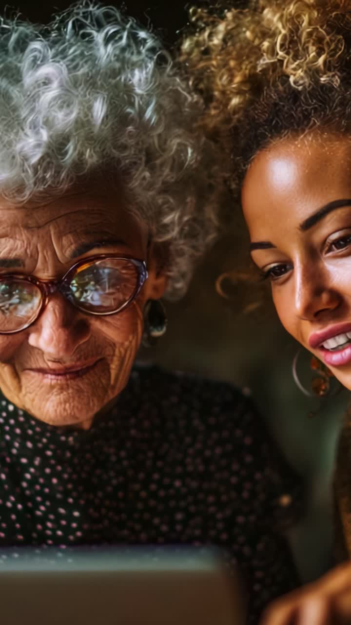 A Heartwarming Moment of Connection Between Two Generations as They Discover Together Through Technology, Sharing Knowledge and Experiences on a Digital Device