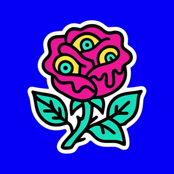 Animert surrealistisk roseillustrasjon med blinkende øyne