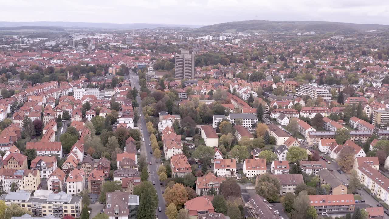 Göttingens Südstadt captured by a drone aerial shot in late autumn