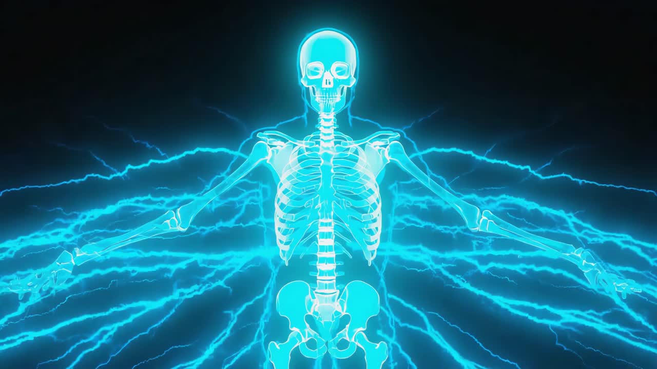 Glowing skeleton with lightning