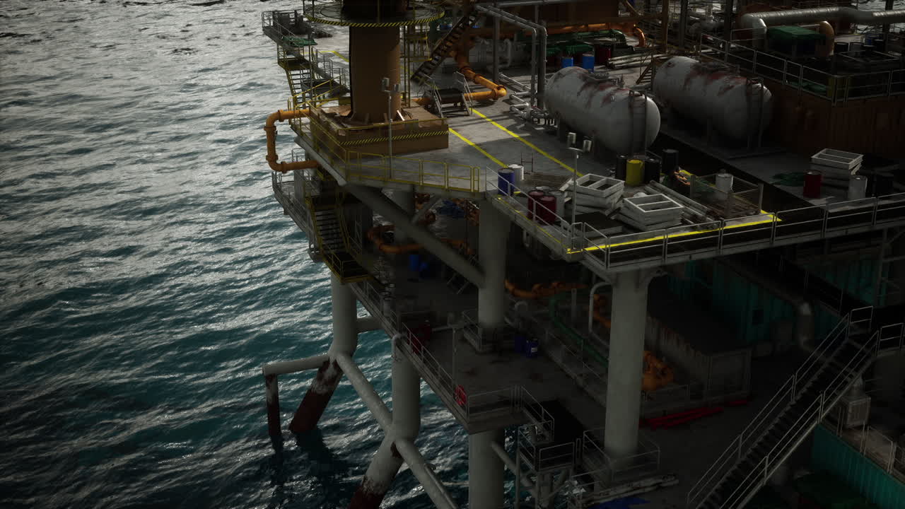 Nærbillede af en olieboreplatform i havet