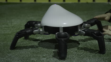 robot araña en el césped