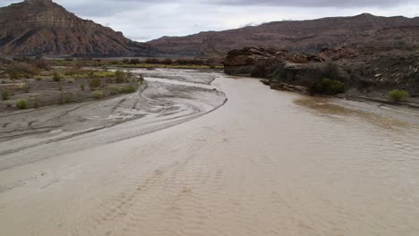 low-flying drone shot flood in a desert, utah, usa