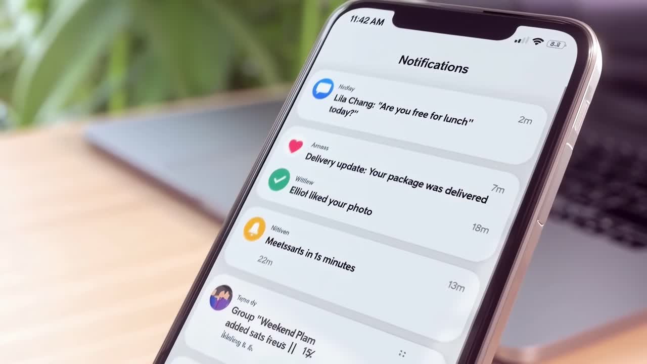 Nærbilde av en smarttelefon som viser varsler, ideelt for teknologivideoinnhold.
