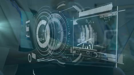 animation of diverse data on digital screen over caucasian businesswoman with laptop