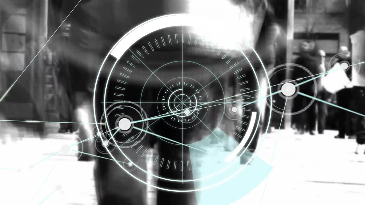 texto 5g a través de una red de iconos de conexiones contra personas que caminan por la calle