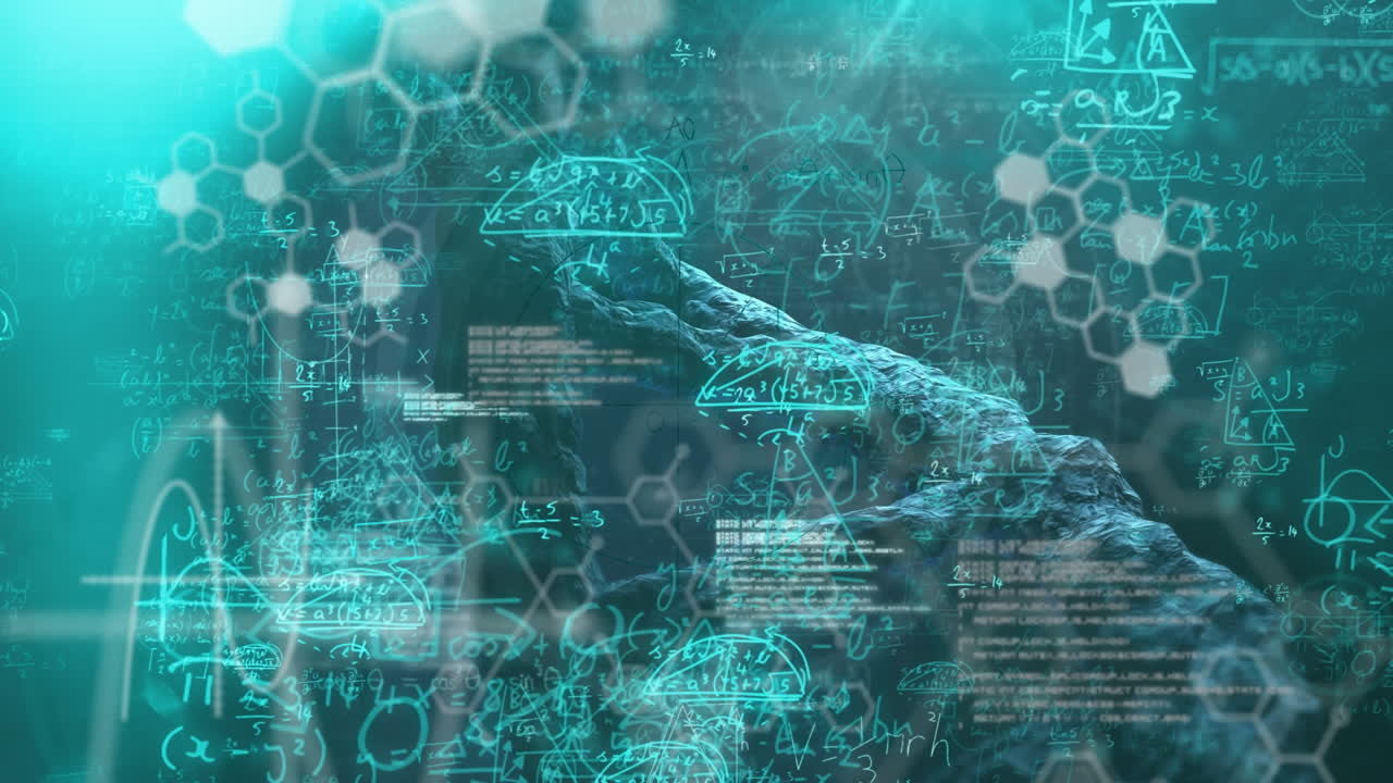 파란색 배경에 대한 수학 방정식과 데이터 처리