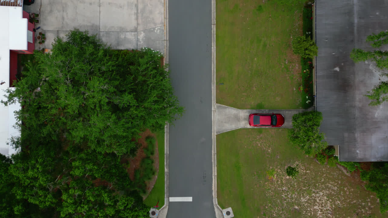 Above View Of A Road Street In The Residential Village In Tampa, Florida. Aerial Topdown Shot