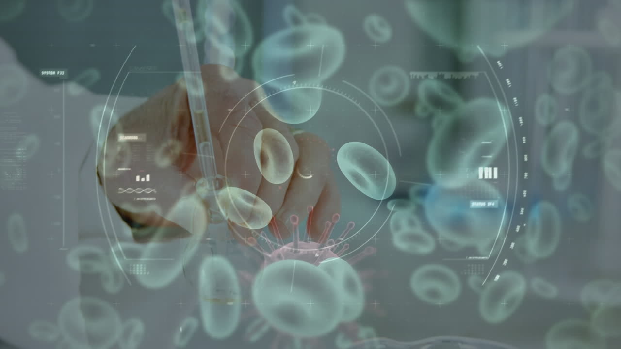 animación de células de coronavirus sobre la ciencia en el laboratorio