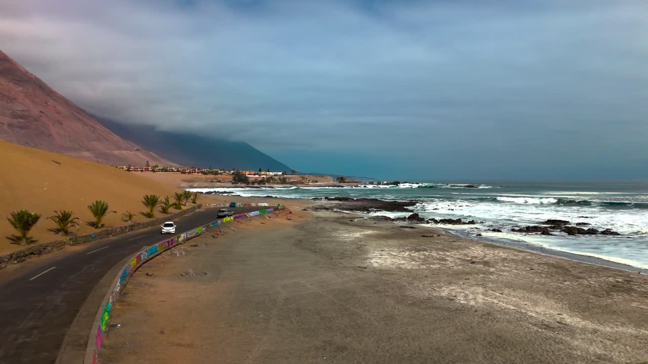Huayquique beach Chile Iquique building ocean sea traffic tarapaca mountain ocean