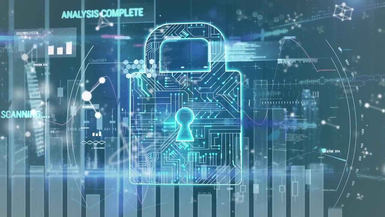 Animation of data processing over padlock