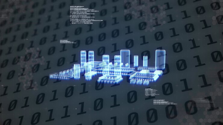 Animation of 6g text, data processing and computer processor over binary coding
