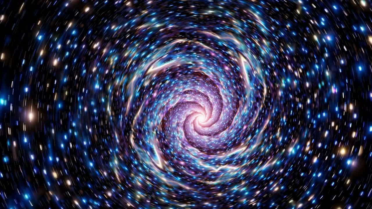 Hypnotic cosmic vortex rotating, pulling viewers through mesmerizing swirling nebulae with sparkling stardust, revealing intricate celestial patterns and infinite galactic depths