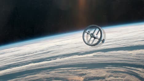 Rotating-Space-Station-in-Orbit-of-Planet-Earth