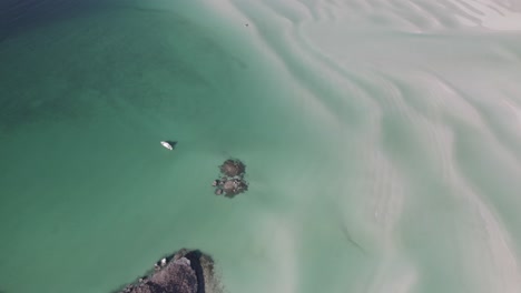 Aerial-View-Of-White-Sandy-Beach-At-Summer