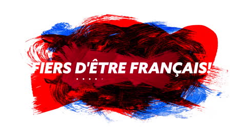 animación de fiers d'etre francais texto con los colores de la bandera francesa sobre fondo blanco