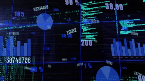 Animation-of-multiple-changing-numbers-and-statistical-data-processing-against-black-background