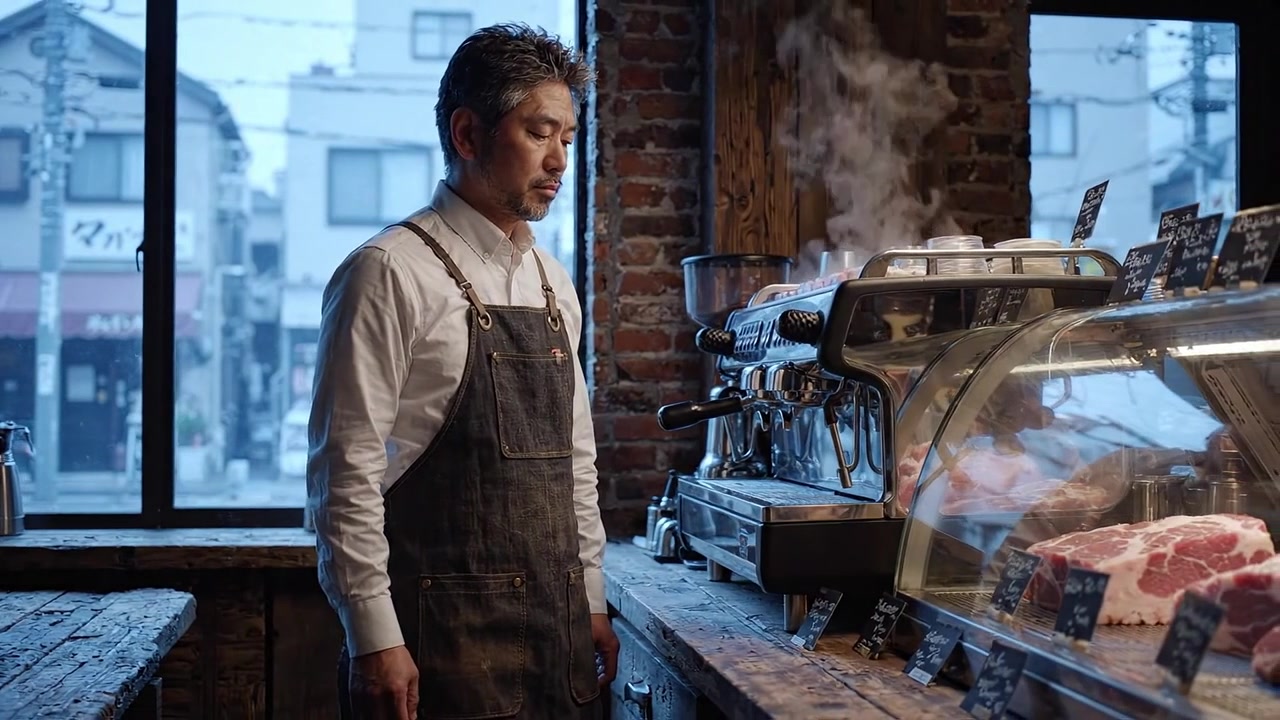 Un barista concentrato prepara il caffè con precisione in un accogliente ambiente da caffè, mostrando maestria e cura in ogni fase del processo di preparazione dell'espresso.