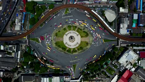 4k aerial view of traffic circle at bangkok