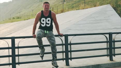 man rollerblading outdoors