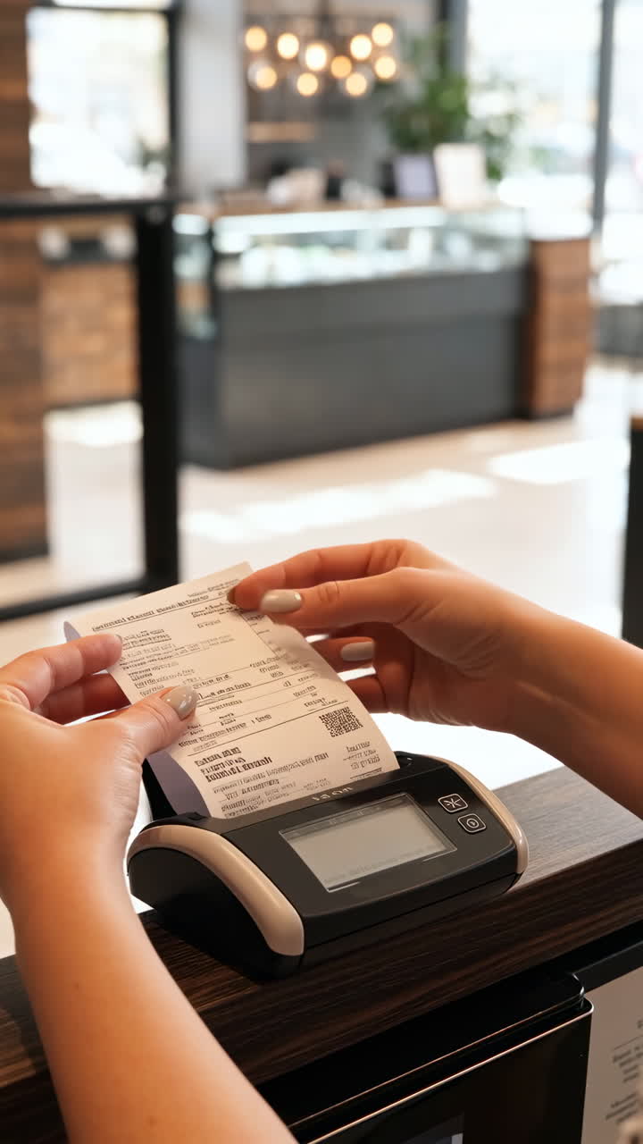 Hands Scanning a Receipt with a Desktop Device