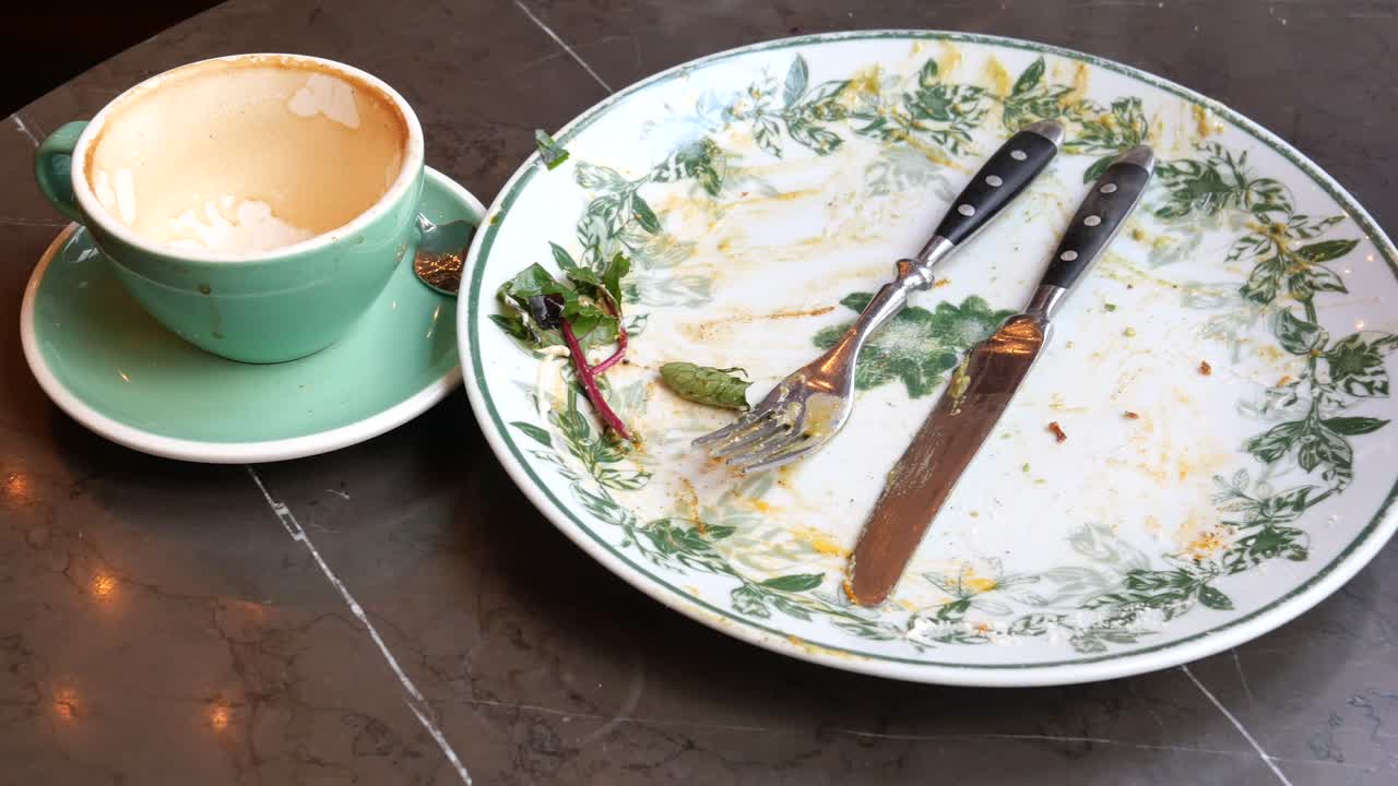 Empty Plate and Coffee Cup on Table