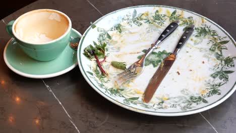 empty plate and coffee cup on table