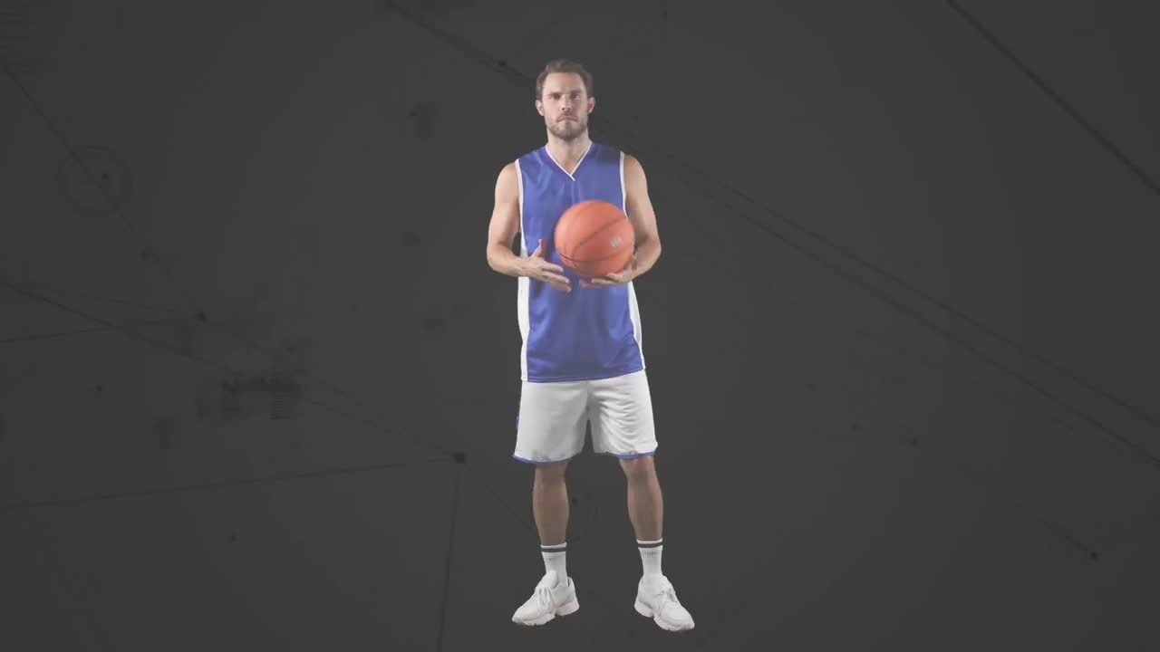 animación de la red de conexiones sobre el jugador de baloncesto en fondo gris