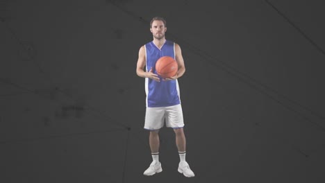 animation of network of connections over basketball player on grey background