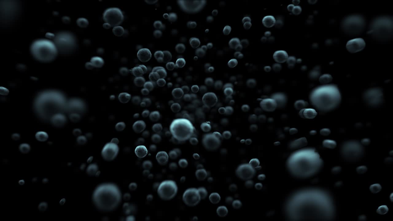 Fast flowing movement of underwater bubbles on a black background to the surface of the water. Underwater bubble cloud. 4K loop 3D animation on black background
