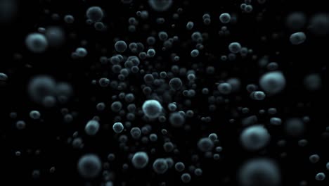 movimiento de flujo rápido de burbujas submarinas en un fondo negro a la superficie del agua. nube de burbuja submarina. animación 3d de bucle 4k en fondo negro