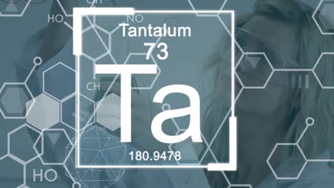 animación de la fórmula química y los elementos sobre trabajadoras de laboratorio caucásicas con muestra